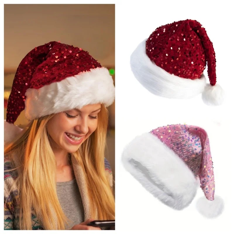 Chapeau de Noël à sequins doub - Santa Hat Plush avis et prix