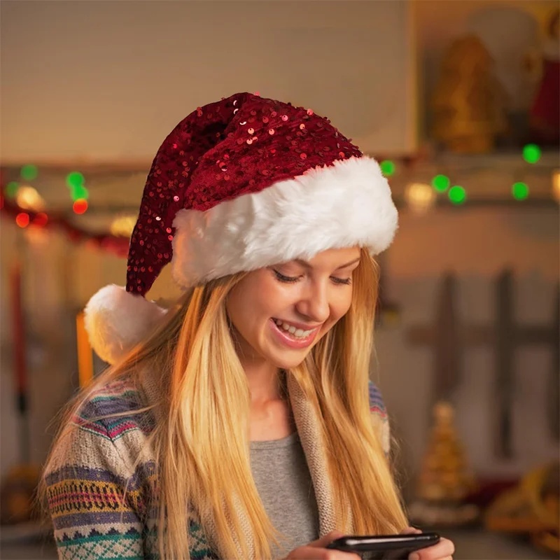 Chapeau de Noël à sequins doub - Santa Hat Plush avis et prix
