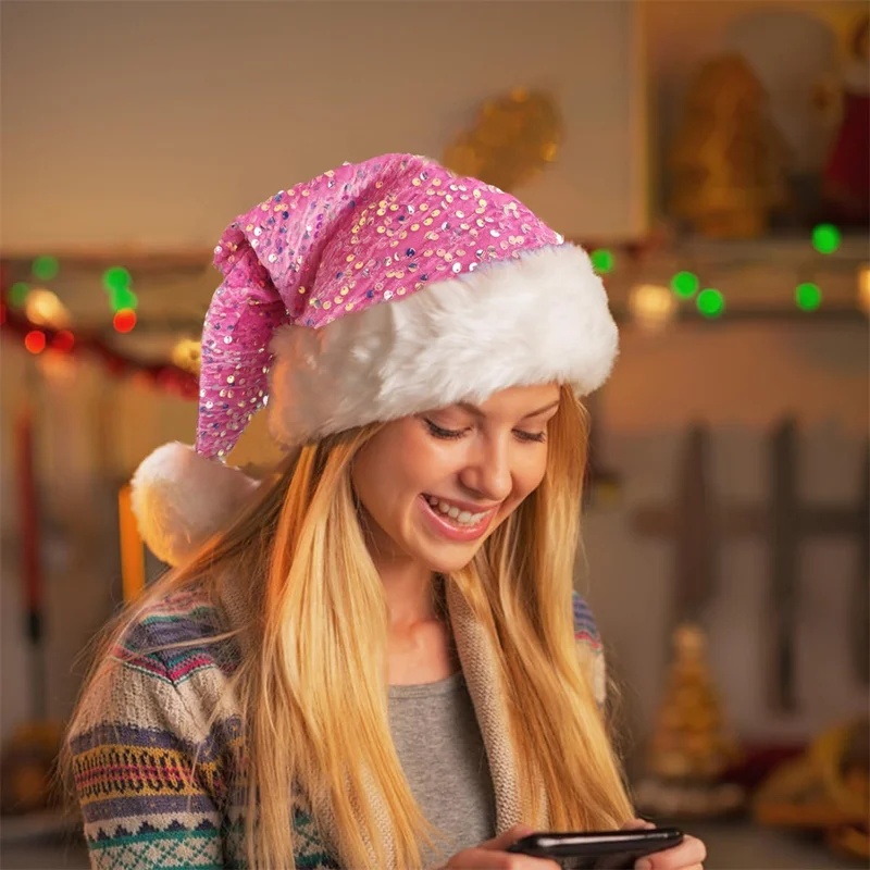 Chapeau de Noël à sequins doub - Santa Hat Plush avis et prix